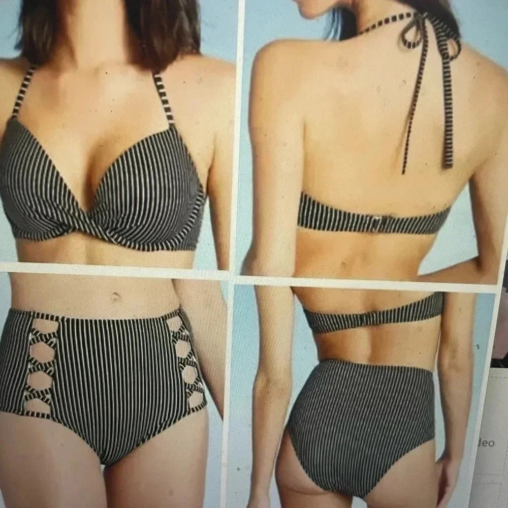 Target Shade & Shore striped black‎ &white bikini set top size 36C